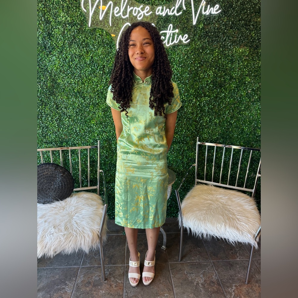 Vintage Elegant Green Cheongsam Dress XS